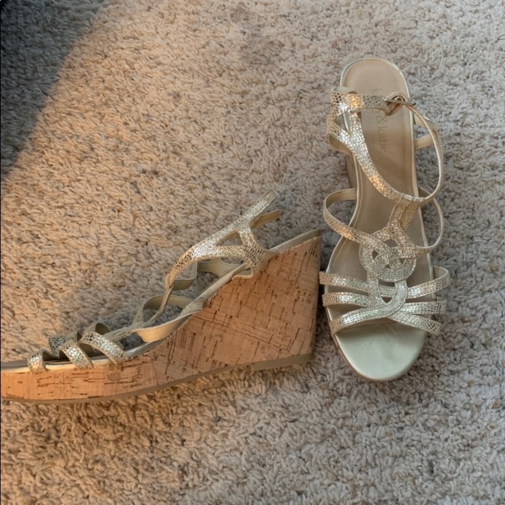 Gold wedge heels